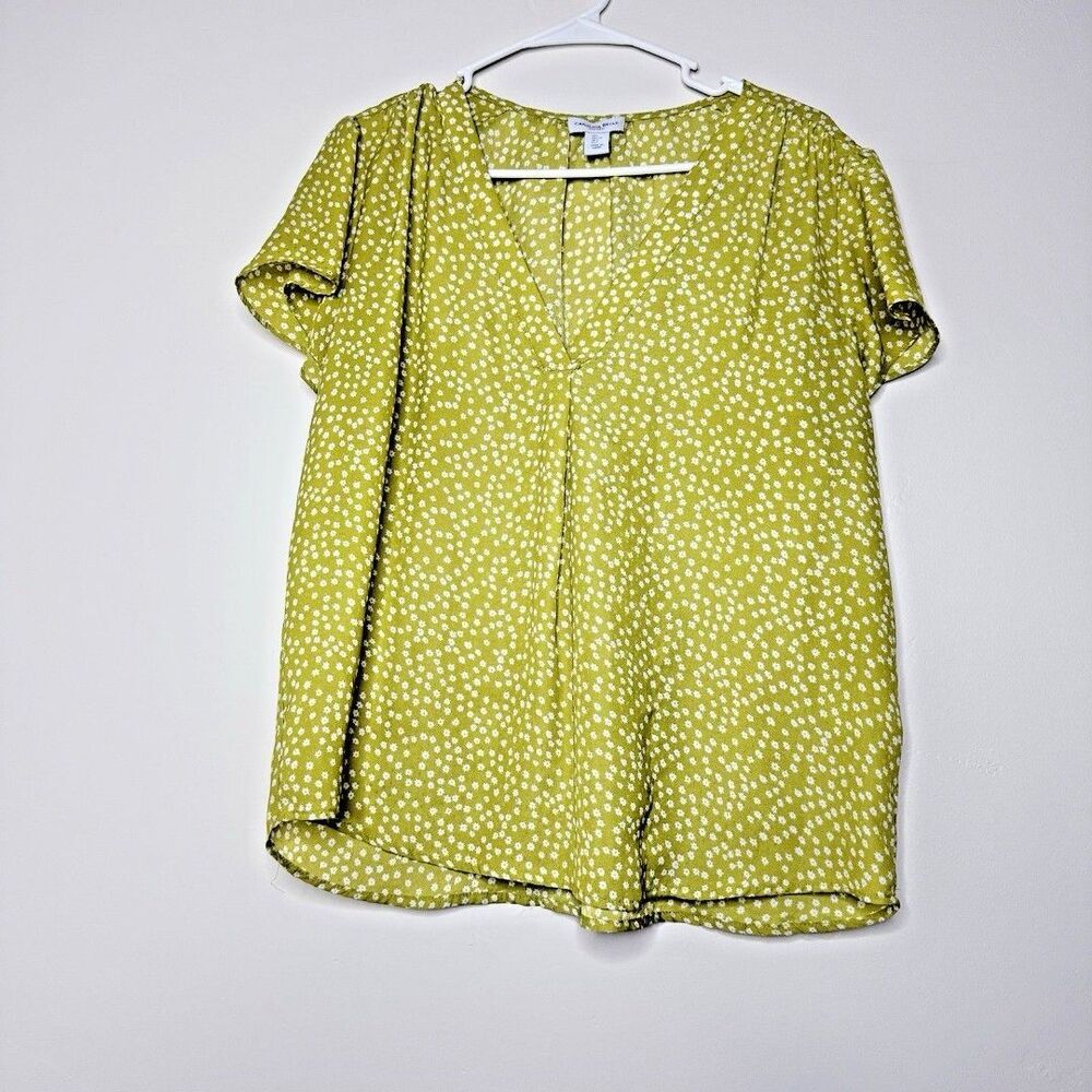 CAROLINA BELLE MONTREAL BLOUSE WOMEN'S FLORAL VNECK FLUTTER SHORT SLEEVE L
